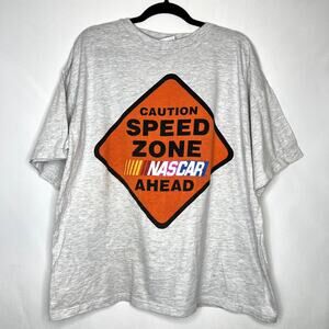 Rare Vintage TSI Caution Speed Zone Ahead NASCAR Racing T Shirt 90s Gray Size XL